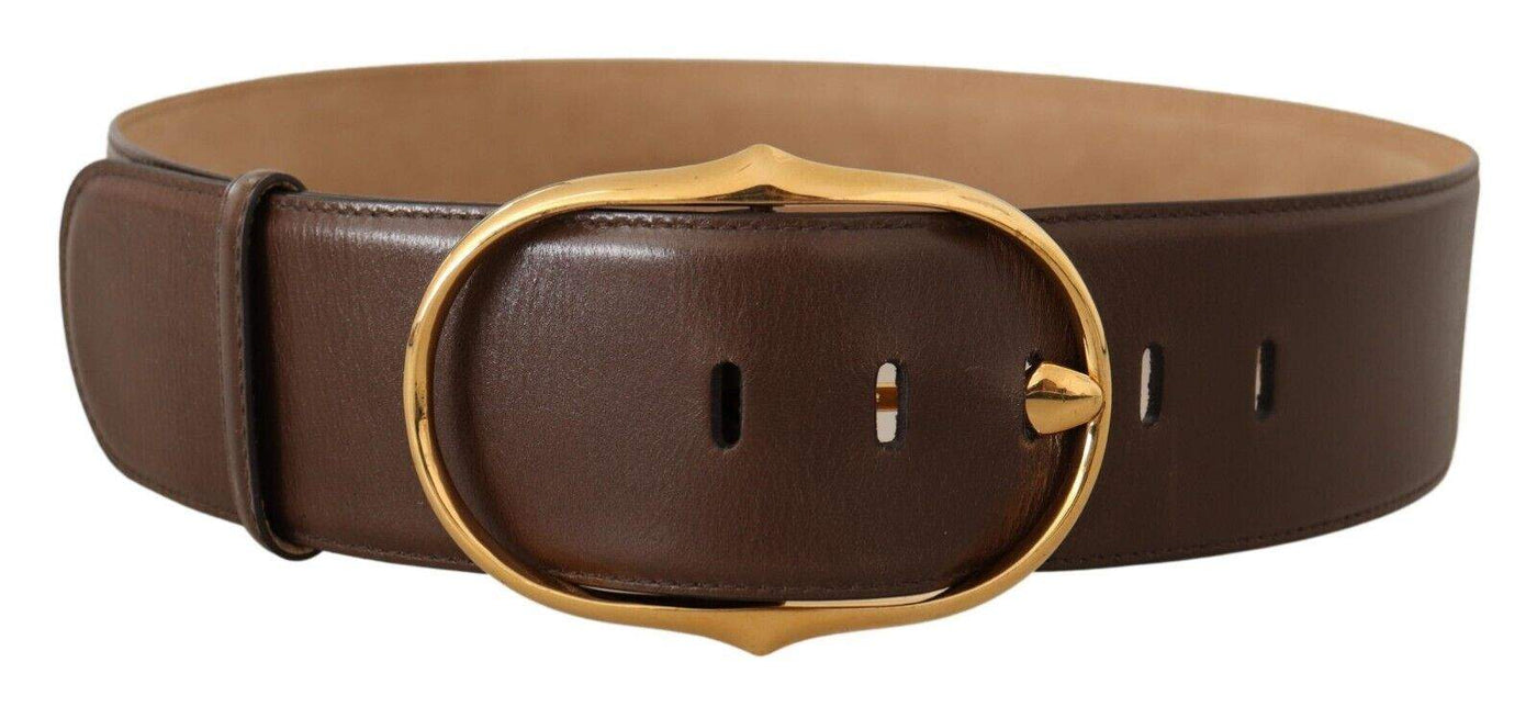 Dolce & Gabbana Brown Leather Gold Metal Oval Buckle Belt 75 cm / 30 Inches, Belts - Women - Accessories, Brown, Dolce & Gabbana, feed-1 at SEYMAYKA