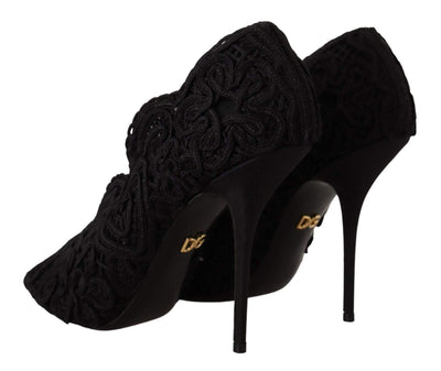 Dolce & Gabbana Black Cordonetto Ricamo Pump Open Toe Shoes Black, Dolce & Gabbana, EU40/US9.5, feed-1, Pumps - Women - Shoes at SEYMAYKA