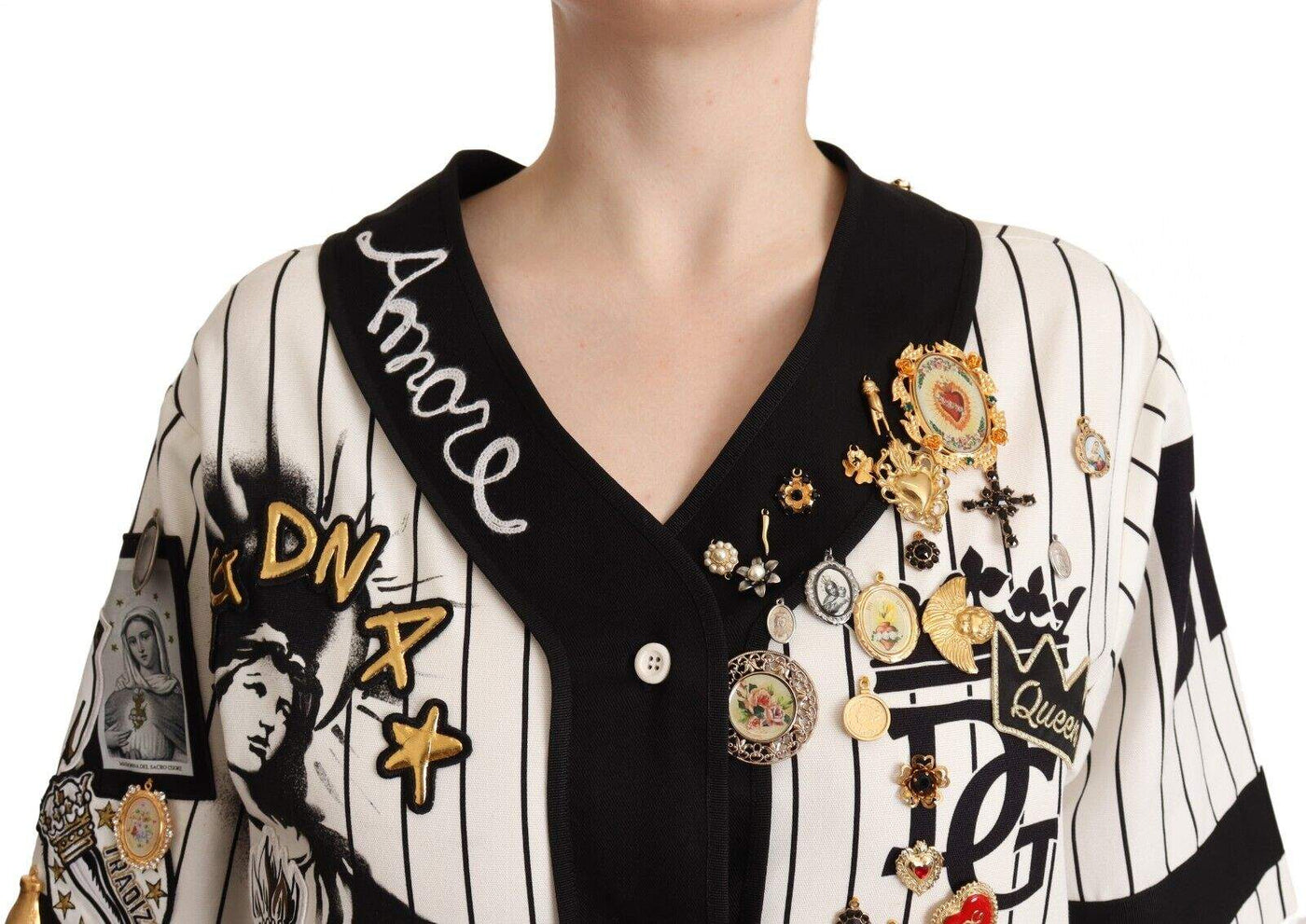 Dolce & Gabbana White Cotton Crystal Charms Amore Shirt Black/White, Dolce & Gabbana, feed-1, IT38|XS, Tops & T-Shirts - Women - Clothing at SEYMAYKA