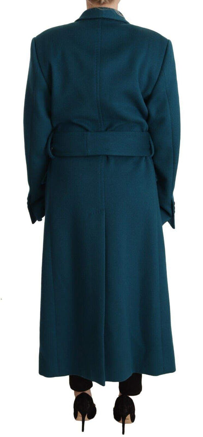 Dolce & Gabbana Blue Green Wool Long Sleeves Trench Coat Jacket Blue, Dolce & Gabbana, feed-1, IT42|M, Jackets & Coats - Women - Clothing at SEYMAYKA
