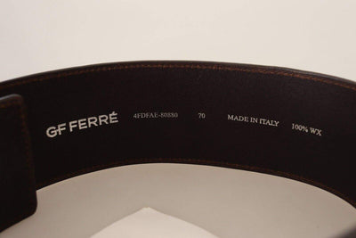 GF Ferre Brown Genuine Leather Wide Logo Buckle Waist Belt 70 cm / 28 Inches, Belts - Women - Accessories, Brown, feed-1, GF Ferre at SEYMAYKA