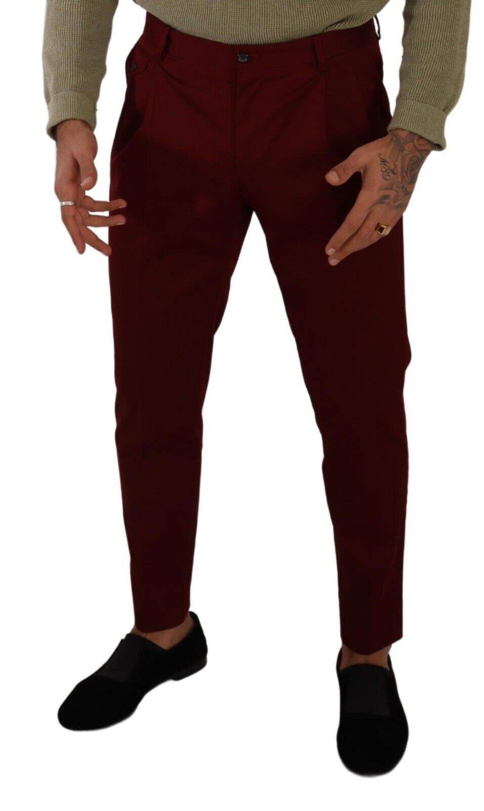 Dolce & Gabbana Dark Red Cotton  Chinos Trouser Dress Pants #men, Dolce & Gabbana, feed-1, IT48 | M, Jeans & Pants - Men - Clothing, Red at SEYMAYKA