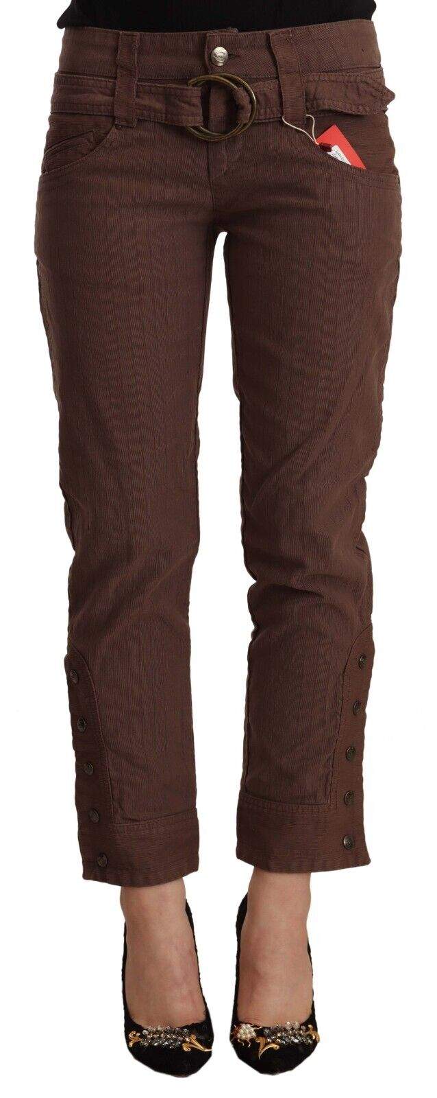 Just Cavalli Brown Mid Waist Cotton Cropped Capri Pants Brown, feed-1, Jeans & Pants - Women - Clothing, Just Cavalli, S at SEYMAYKA