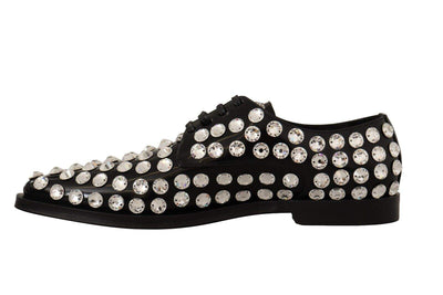 Dolce & Gabbana Black Leather Crystals Lace Up Formal Shoes Black, Dolce & Gabbana, EU41/US10.5, feed-1, Flat Shoes - Women - Shoes at SEYMAYKA