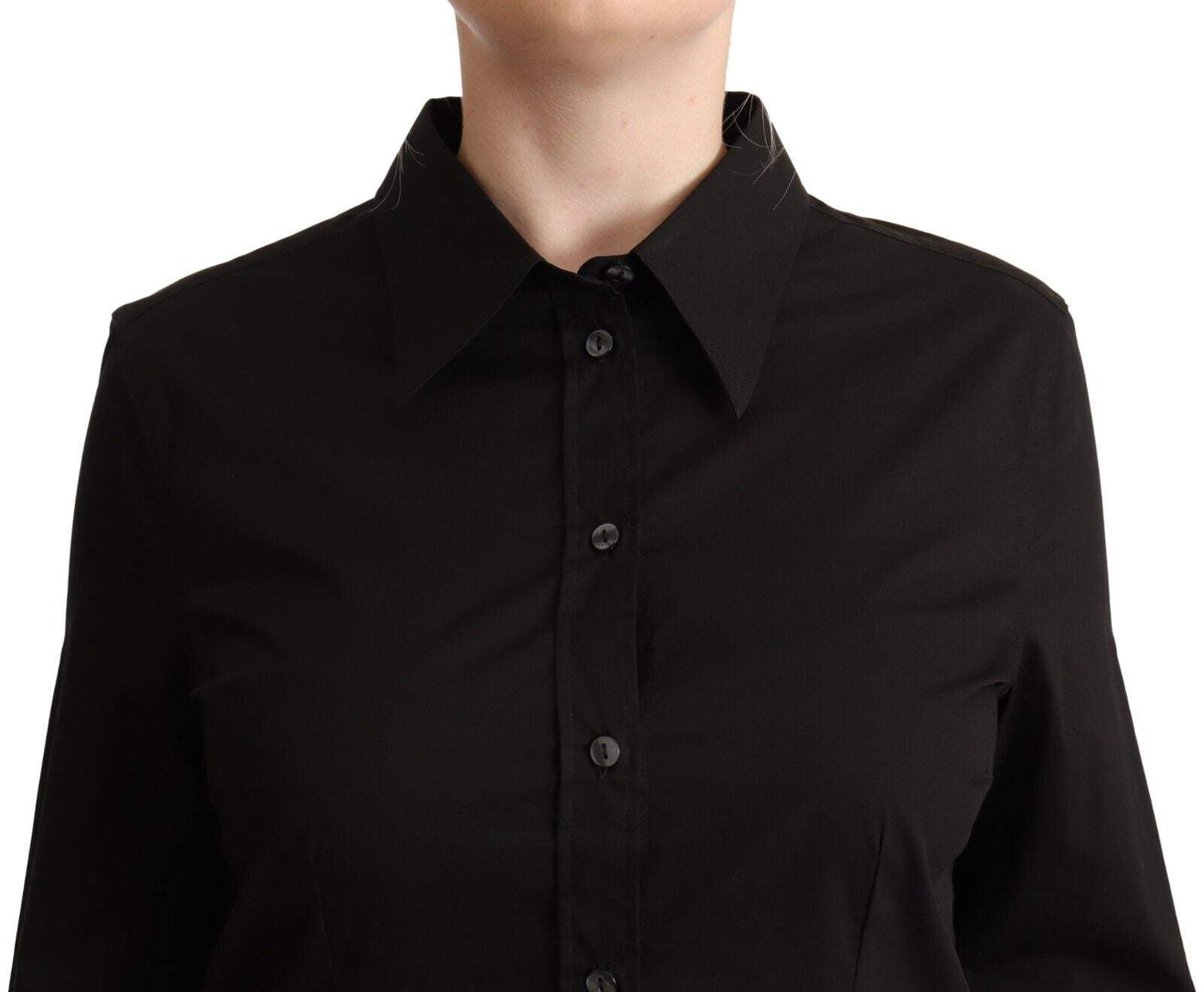 Dolce & Gabbana Black Cotton Collared Long Sleeves Shirt Top Black, Dolce & Gabbana, feed-1, IT48|XXL, Tops & T-Shirts - Women - Clothing at SEYMAYKA