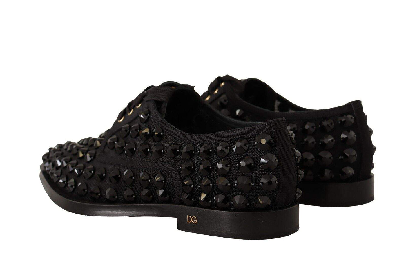Dolce & Gabbana Black Lace Up Studded Formal Flats Shoes Black, Dolce & Gabbana, EU39/US8.5, feed-1, Flat Shoes - Women - Shoes at SEYMAYKA