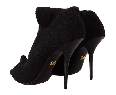 Dolce & Gabbana Black Stretch Socks Knee High Booties Shoes Black, Boots - Women - Shoes, Dolce & Gabbana, EU39/US8.5, EU41/US10.5, feed-1 at SEYMAYKA