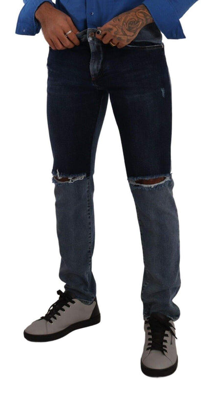 Dolce & Gabbana Blue Two Tone Tattered Cotton Slim Denim Jeans #men, Blue, Dolce & Gabbana, feed-1, IT48 | M, Jeans & Pants - Men - Clothing at SEYMAYKA