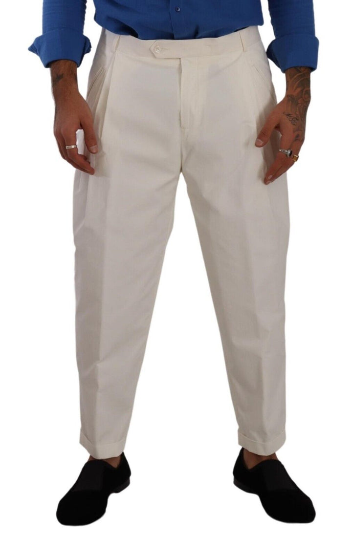 Dolce & Gabbana White Cotton Tapered  Trouser Dress Pants