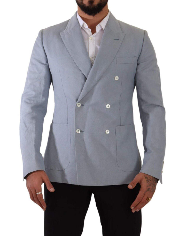 Dolce & Gabbana Blue Cotton Linen Slim Fit Jacket Coat Blazer #men, Blazers - Men - Clothing, Dolce & Gabbana, feed-1, IT50 | L, Light Blue at SEYMAYKA