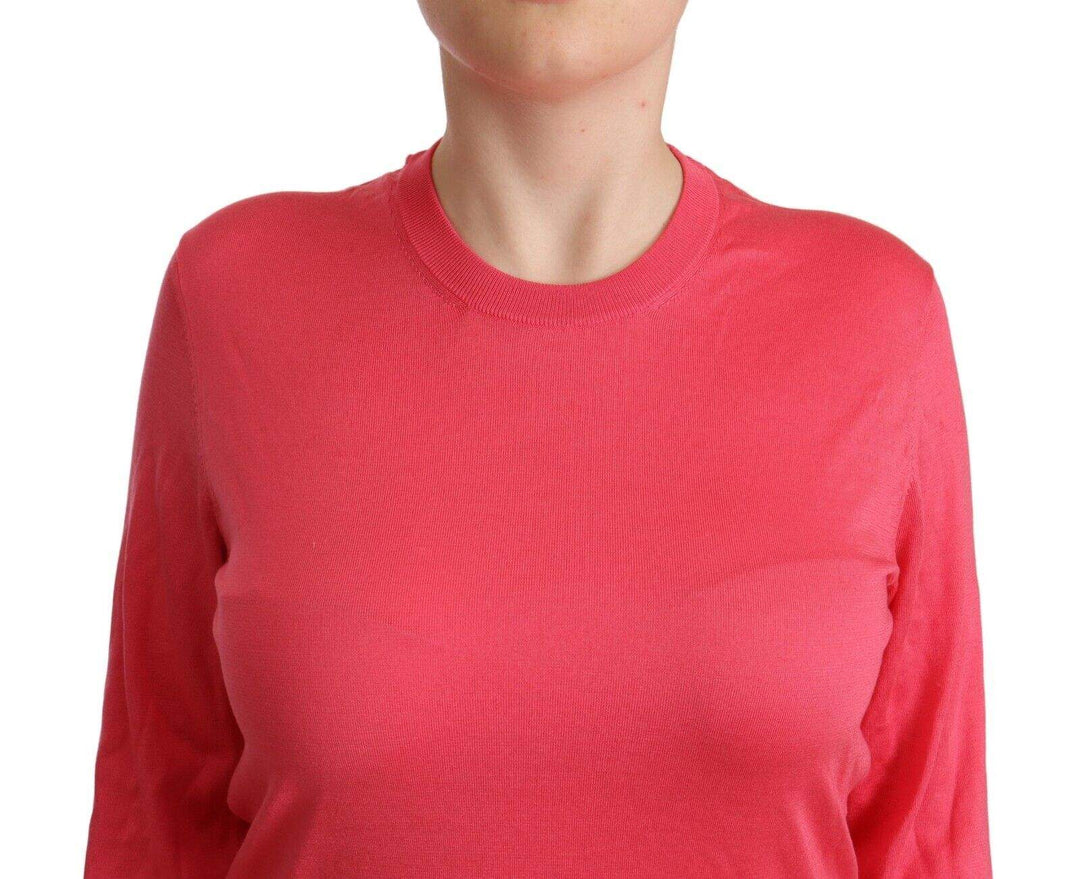 Dolce & Gabbana Pink Silk Crewneck Pullover Top Sweater Dolce & Gabbana, feed-1, IT50 | XL, Pink, Sweaters - Women - Clothing at SEYMAYKA