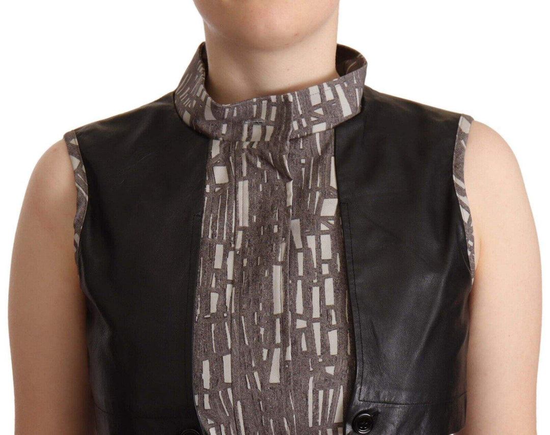 Comeforbreakfast Brown Black Vest Leather Sleeveless Top Blouse Comeforbreakfast, feed-1, IT40|S, Multicolor, Tops & T-Shirts - Women - Clothing at SEYMAYKA
