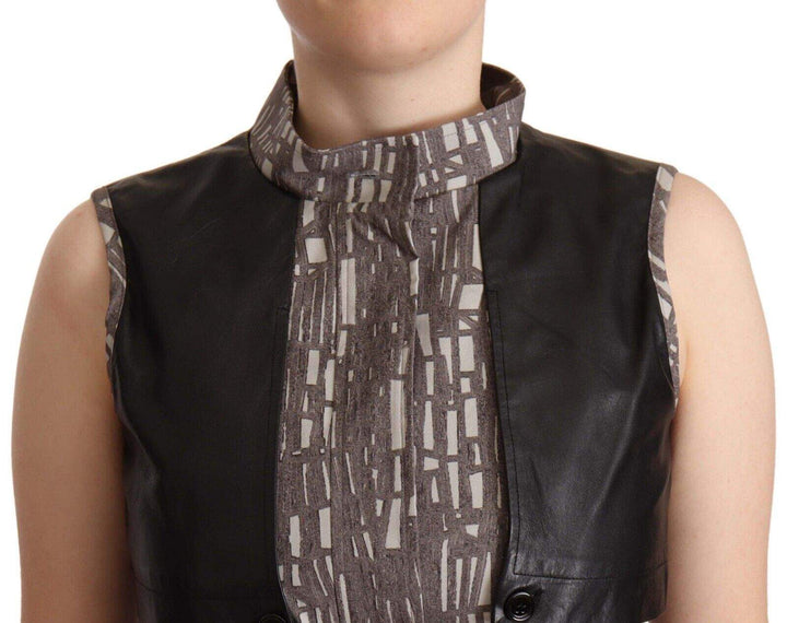 Comeforbreakfast Brown Black Vest Leather Sleeveless Top Blouse Comeforbreakfast, feed-1, IT40|S, Multicolor, Tops & T-Shirts - Women - Clothing at SEYMAYKA