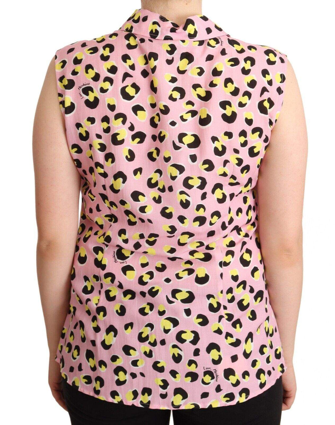 Love Moschino Pink Leopard Print Sleeveless Collared Polo Top feed-1, IT46|XL, Love Moschino, Pink, Tops & T-Shirts - Women - Clothing at SEYMAYKA