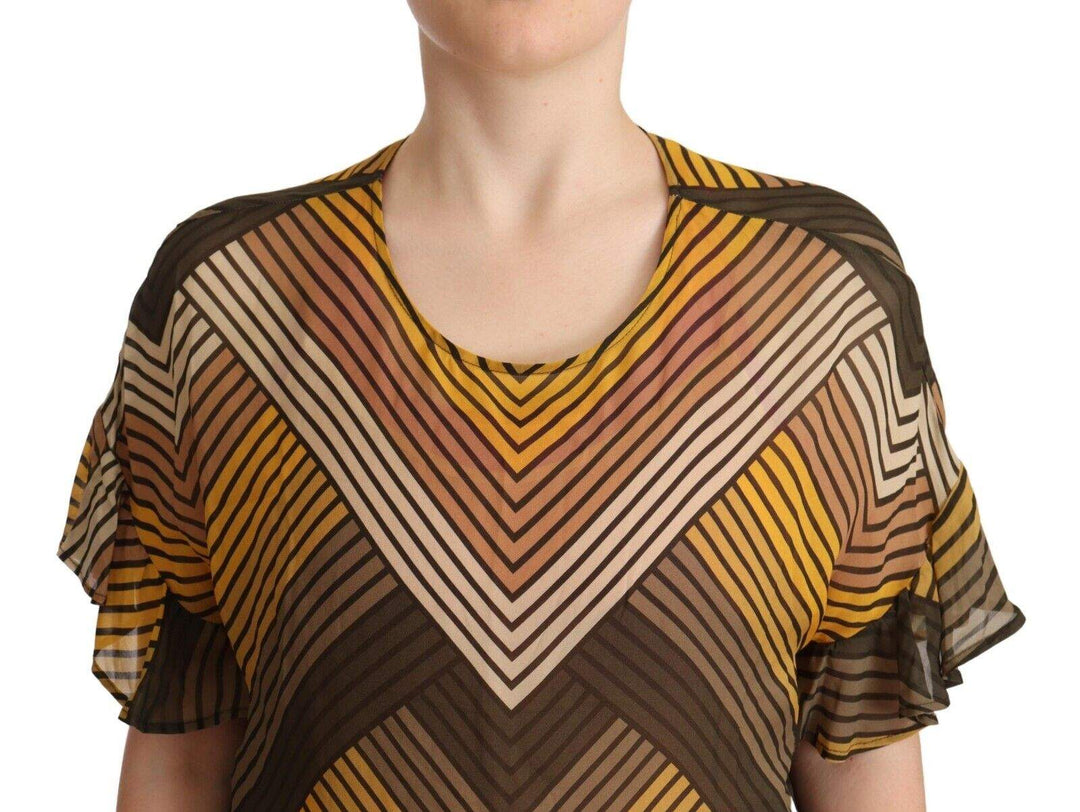 Twinset Multicolor Stripes Short Sleeves Round Neck Top Blouse feed-1, IT42|M, Multicolor, Tops & T-Shirts - Women - Clothing, Twinset at SEYMAYKA