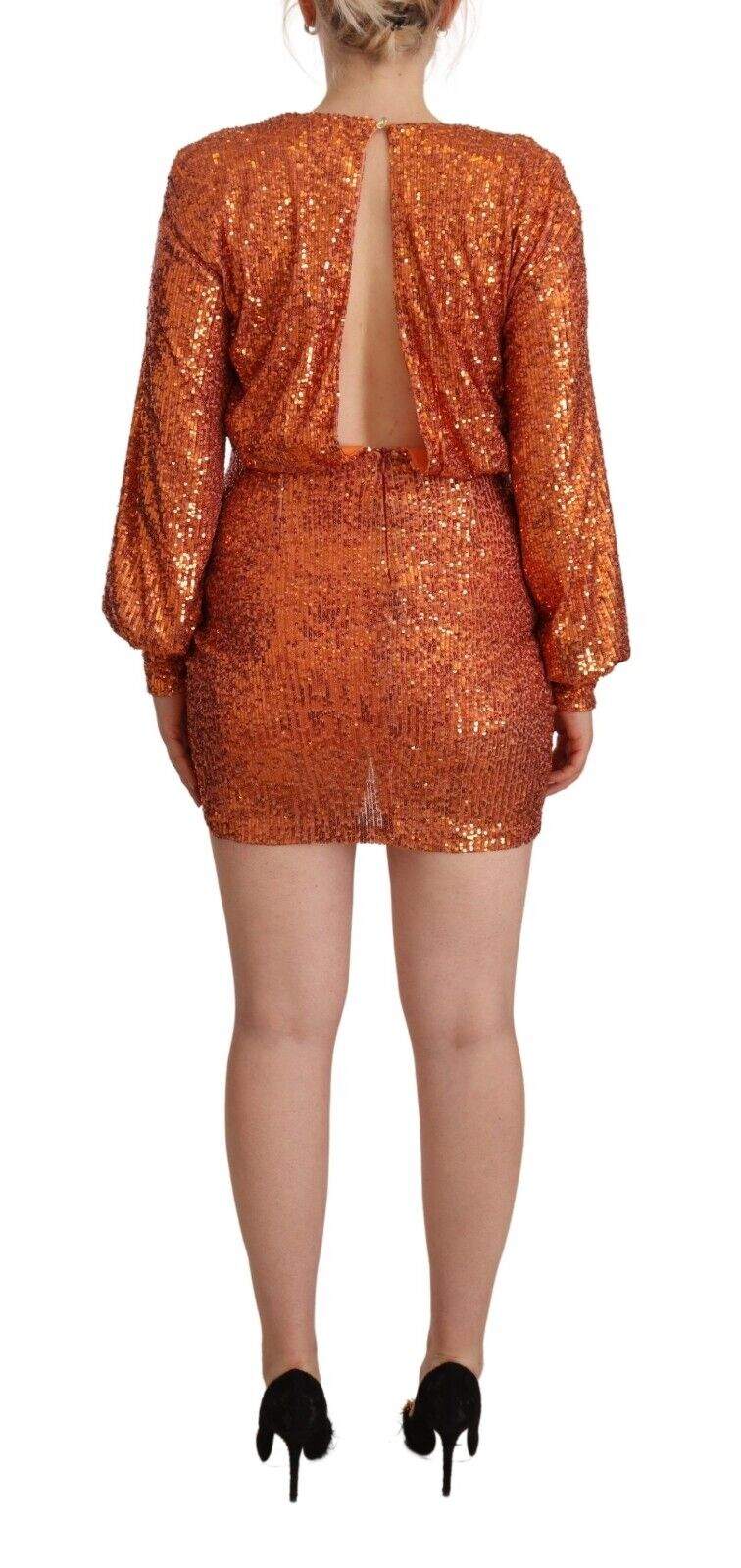 Aniye By Orange Sequined Long Sleeves Mini Sheath Wrap Dress Aniye By, Dresses - Women - Clothing, feed-1, IT42|M, Orange at SEYMAYKA