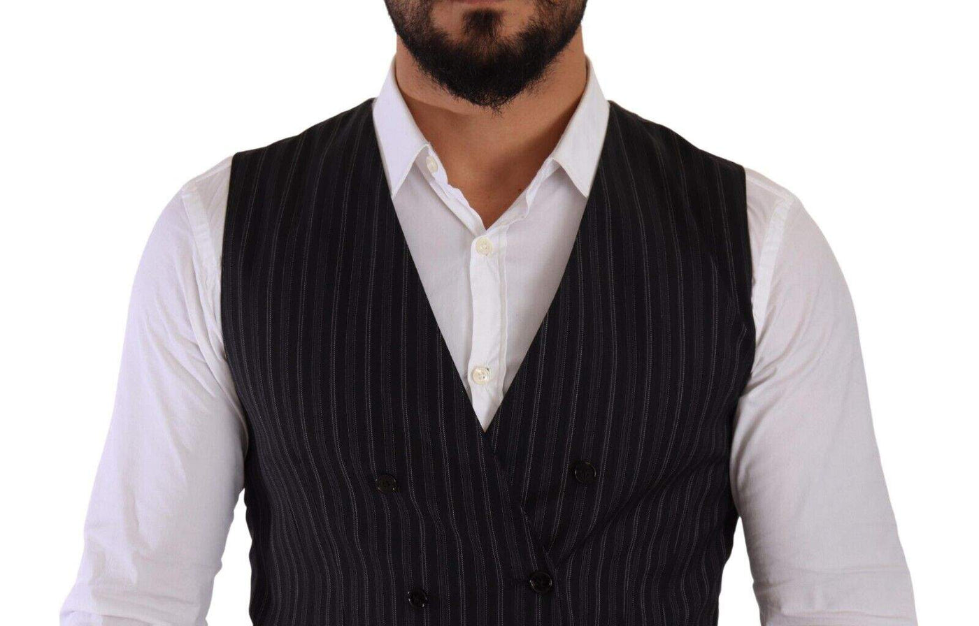 Dolce & Gabbana Gray Striped Double Breasted Waistcoat Vest #men, Black and Gray, Dolce & Gabbana, feed-1, IT48 | M, Vests - Men - Clothing at SEYMAYKA