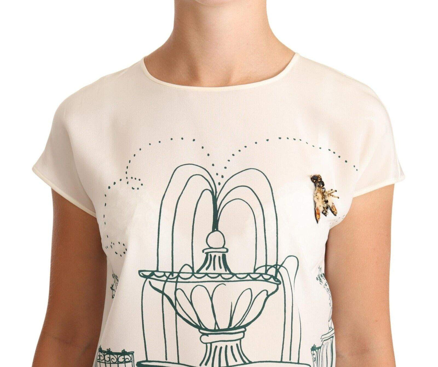 Dolce & Gabbana White Silk Garden Fountain T-Shirt Blouse Dolce & Gabbana, feed-1, IT36 | XS, Tops & T-Shirts - Women - Clothing, White at SEYMAYKA