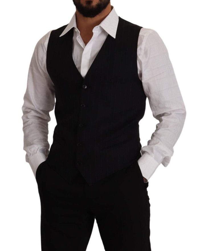 Dolce & Gabbana Blue Striped Wool Stretch Waistcoat Vest #men, Blue, Dolce & Gabbana, feed-1, IT48 | M, Vests - Men - Clothing at SEYMAYKA