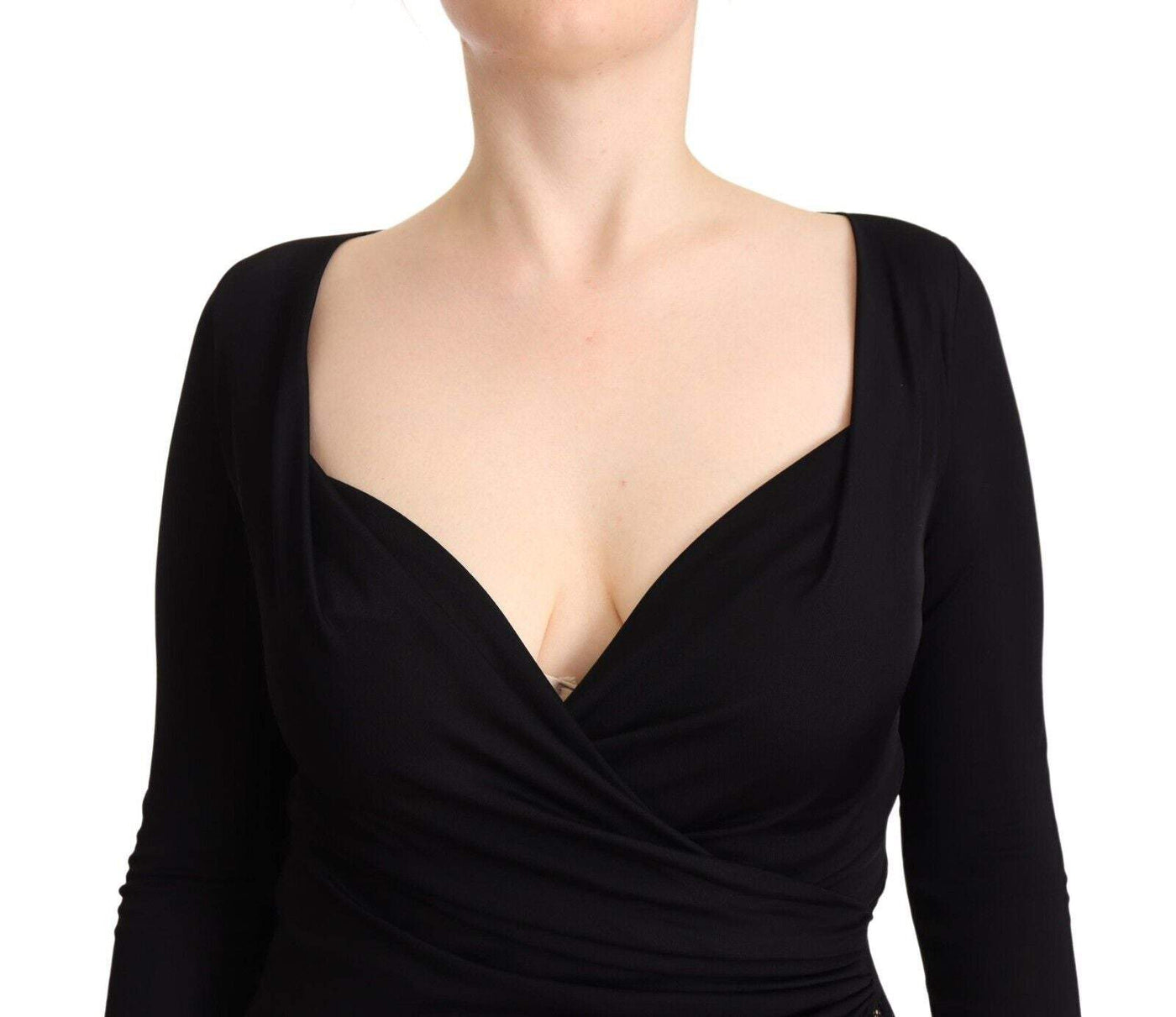 GF Ferre Black Long Sleeves Sweetheart Neck Midi Dress Black, Dresses - Women - Clothing, feed-1, GF Ferre, IT40|S at SEYMAYKA