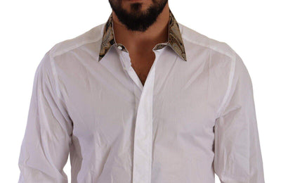 Dolce & Gabbana White GOLD Cotton Jacquard Long Sleeves Shirt #men, Dolce & Gabbana, feed-1, IT42 | XL, Shirts - Men - Clothing, White at SEYMAYKA