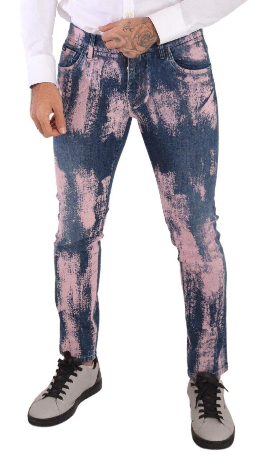 Dolce & Gabbana Blue Pink Tie Dye Cotton Skinny Denim Jeans #men, Blue, Dolce & Gabbana, feed-1, IT48 | M, Jeans & Pants - Men - Clothing at SEYMAYKA