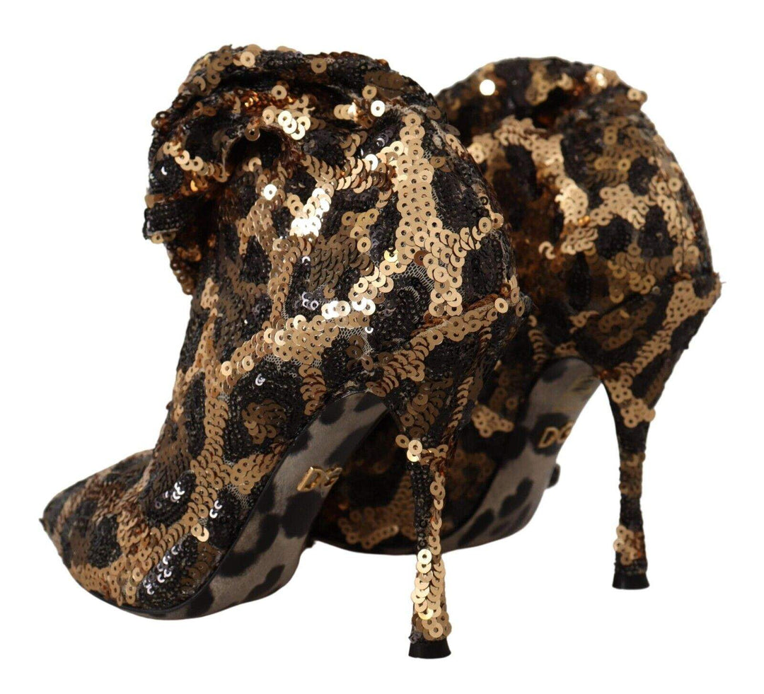 Dolce & Gabbana Gold Leopard Sequins Heels Boots Boots - Women - Shoes, Dolce & Gabbana, EU39.5/US9, feed-1, Gold at SEYMAYKA
