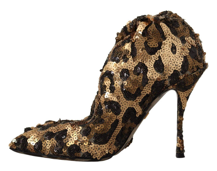 Dolce & Gabbana Gold Leopard Sequins Heels Boots Boots - Women - Shoes, Dolce & Gabbana, EU39.5/US9, feed-1, Gold at SEYMAYKA