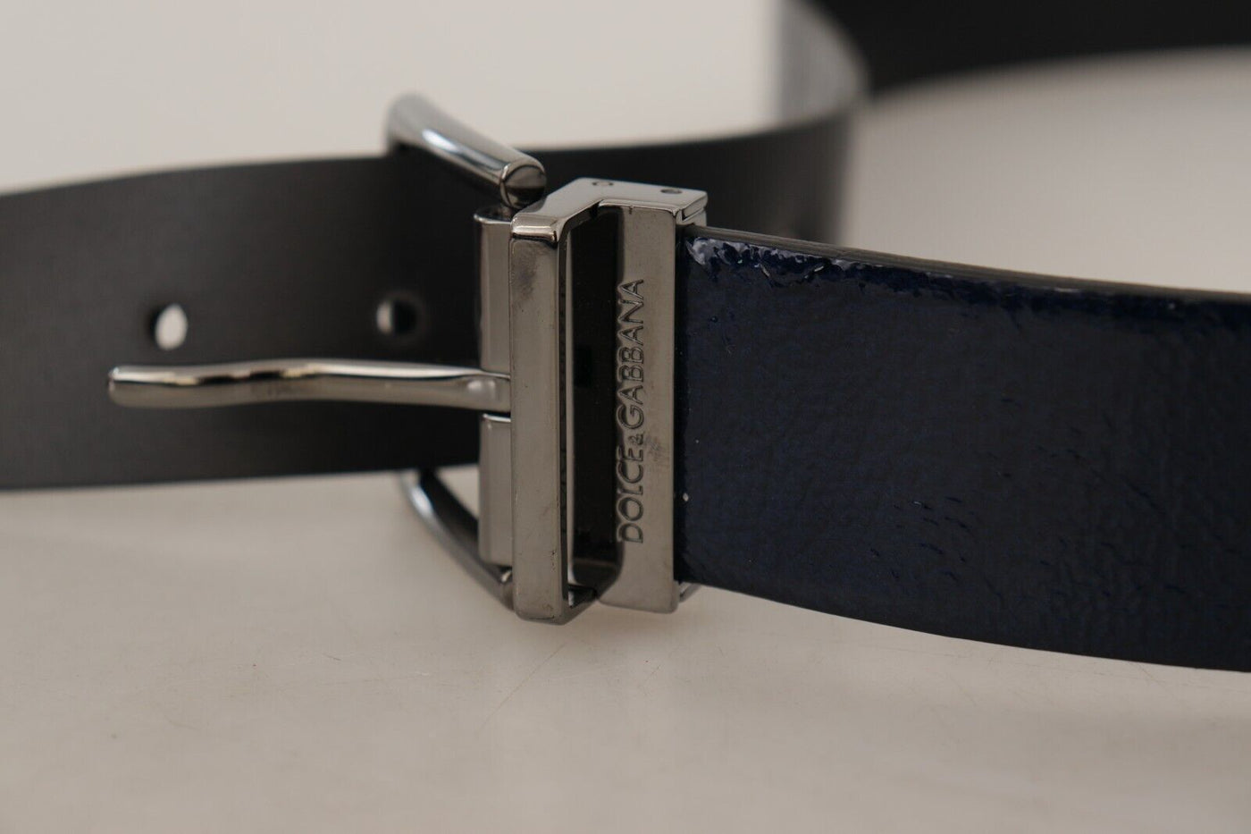 Dolce & Gabbana Blue Patent Leather Vernice Silver Logo Buckle Belt
