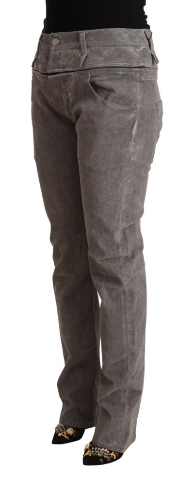Acht Gray Cotton Straight Fit High Waist Pants