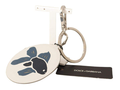 Dolce & Gabbana White Leather Fish Metal Silver Tone Keyring Keychain #men, Dolce & Gabbana, feed-1, Keychains - Men - Accessories, White at SEYMAYKA