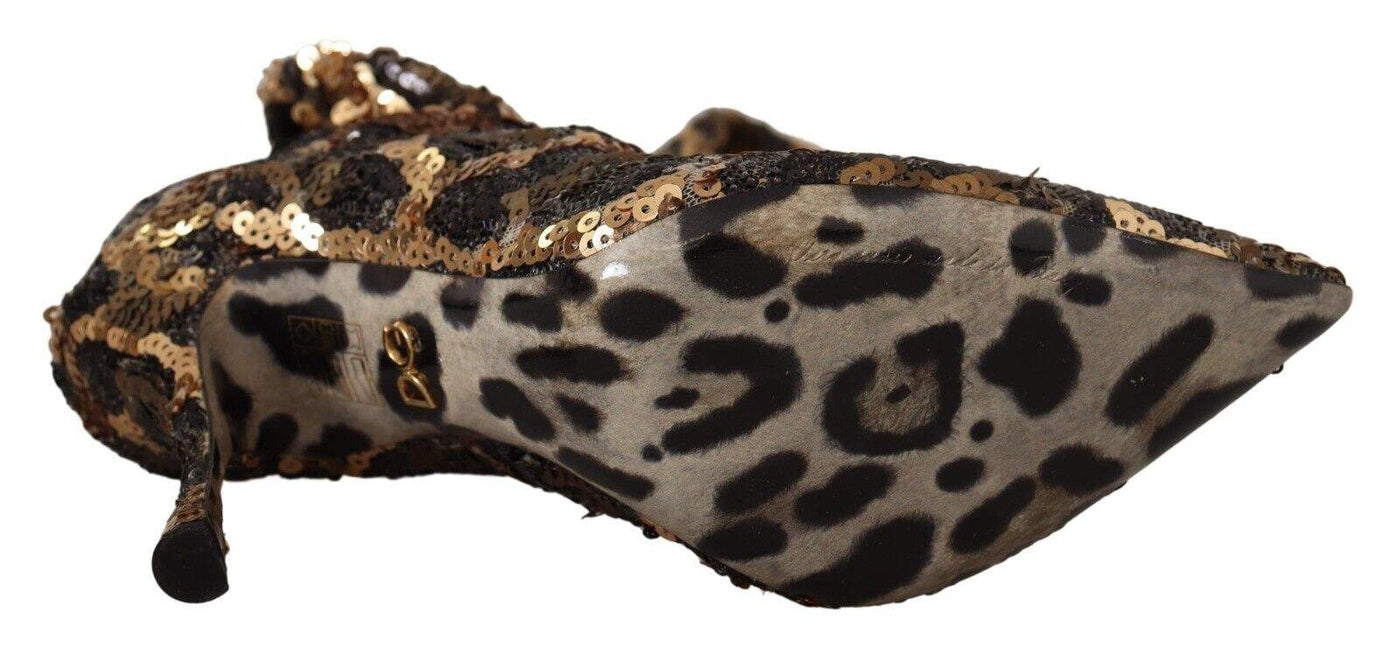Dolce & Gabbana Gold Leopard Sequins Heels Boots Boots - Women - Shoes, Dolce & Gabbana, EU39.5/US9, feed-1, Gold at SEYMAYKA