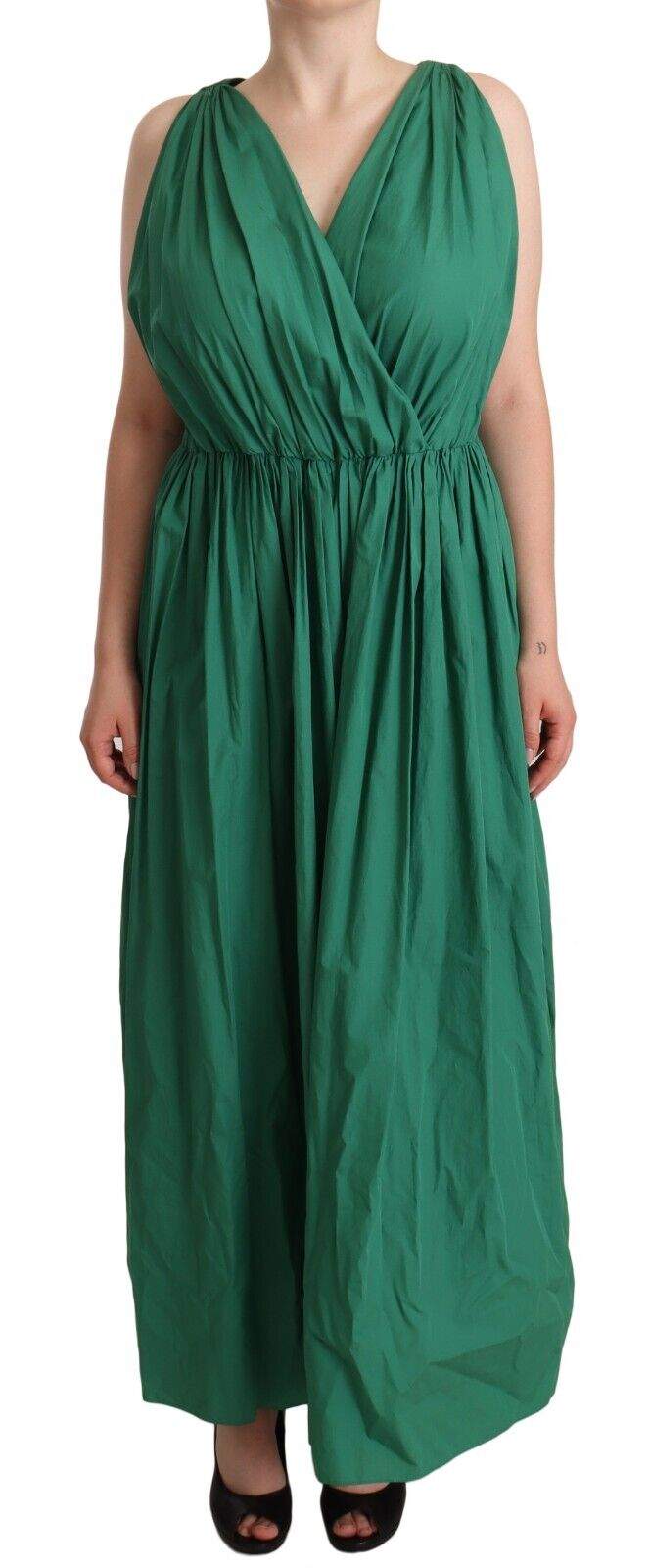 Dolce & Gabbana Green Cotton Sleeveless V-neck Dress Dolce & Gabbana, Dresses - Women - Clothing, feed-1, Green, IT46|XL at SEYMAYKA