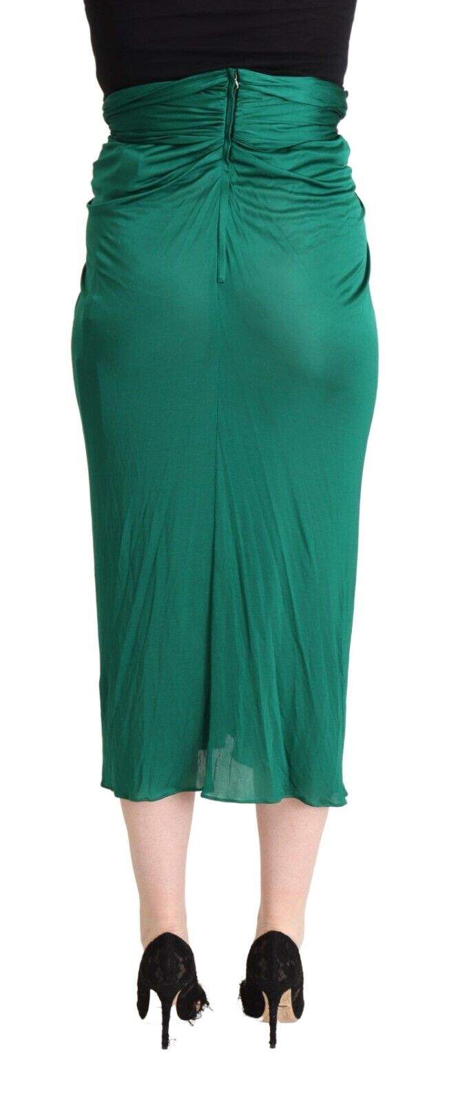Dolce & Gabbana Dark Green High Waist Midi Pencil Cut Pleated Skirt Dolce & Gabbana, feed-1, Green, IT36|XXS, IT38|XS, IT40|S, IT42|M, IT44|L, IT46|XL, IT48|XXL, Skirts - Women - Clothing at SEYMAYKA