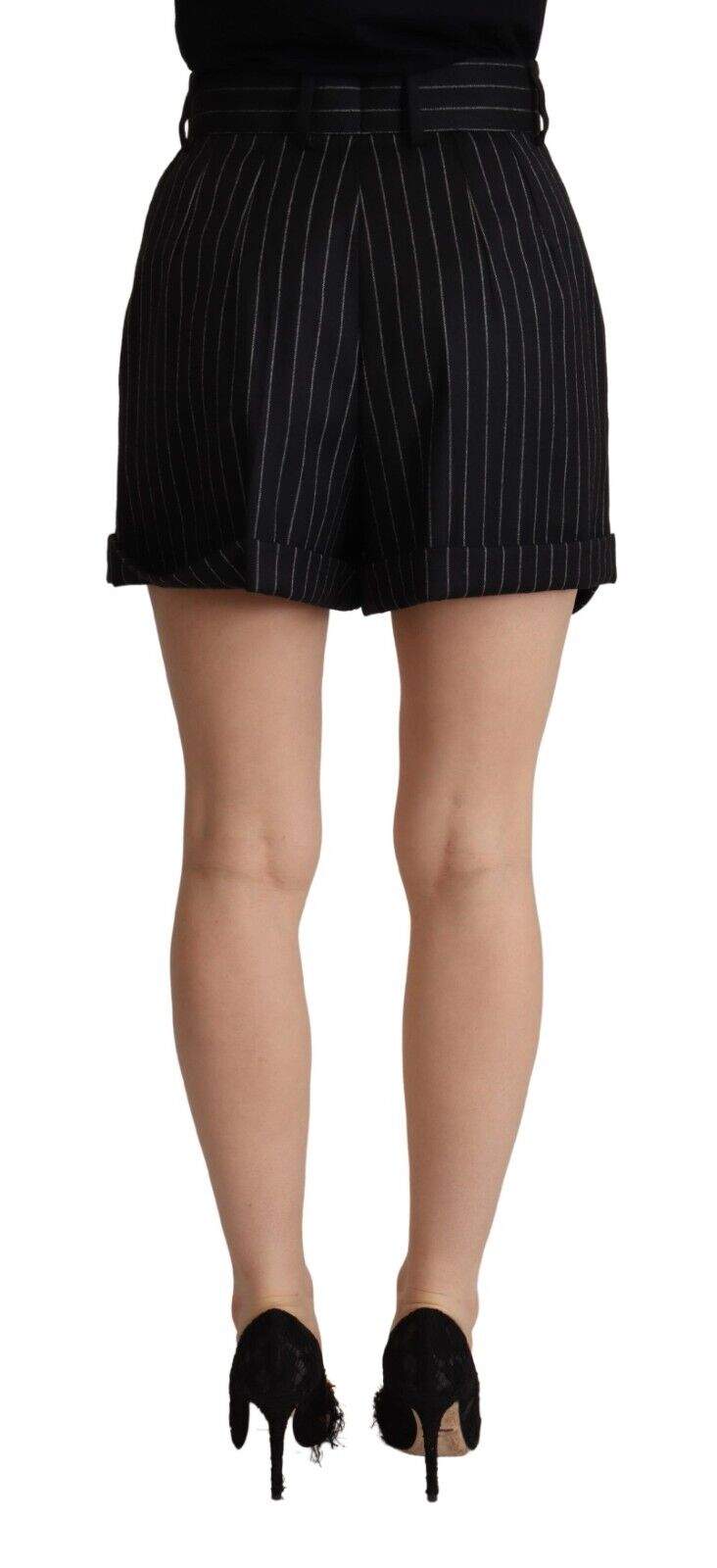 Dolce & Gabbana Black Stripes Wool High Waist Trouser Bermuda Shorts Black/White, Dolce & Gabbana, feed-1, IT40|S, Shorts - Women - Clothing at SEYMAYKA