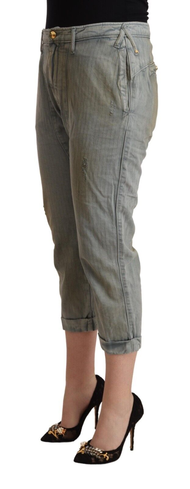 CYCLE Gray 100% Cotton Mid Waist Skinny Cropped Pants