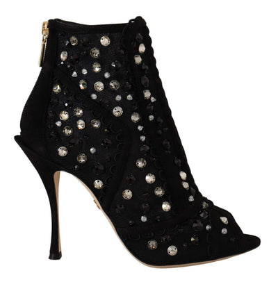 Dolce & Gabbana Black Crystals Heels Zipper Short Boots Black, Boots - Women - Shoes, Dolce & Gabbana, EU37.5/US7, feed-1 at SEYMAYKA