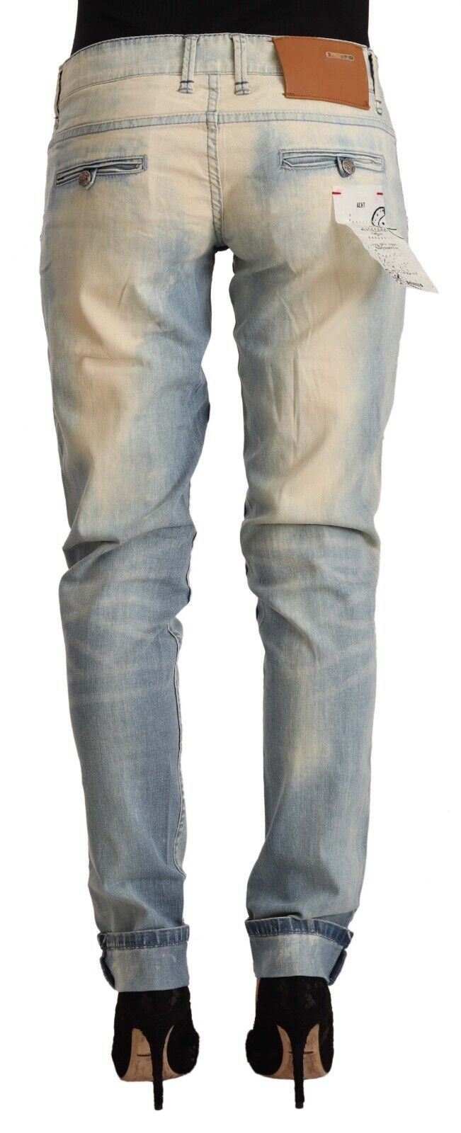 Acht Light Blue Washed Cotton Low Waist Skinny Denim Jeans