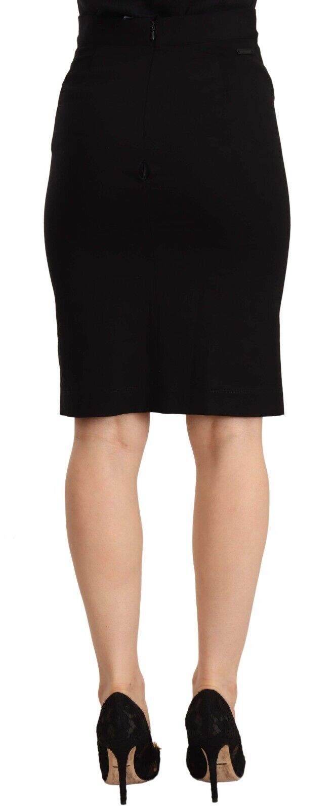 GF Ferre Black High Waist Viscose Knee Length Pencil Cut Skirt Black, feed-1, GF Ferre, IT40|S, Skirts - Women - Clothing at SEYMAYKA