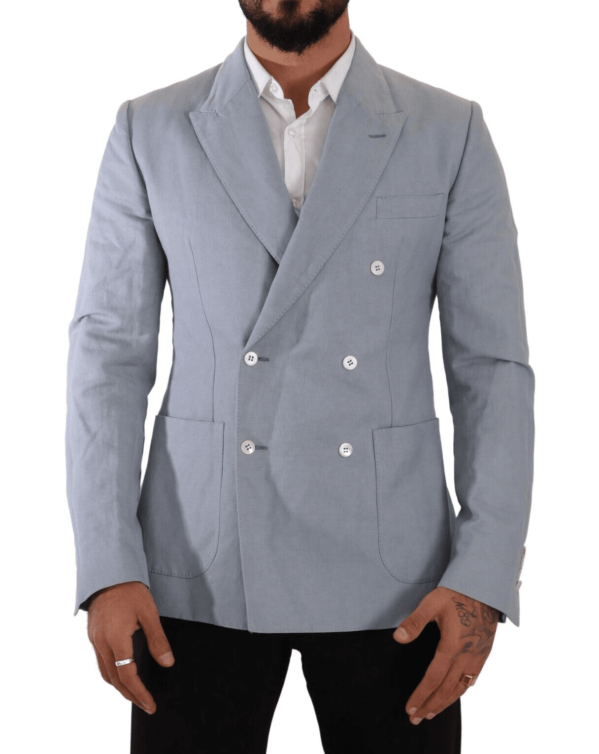 Dolce & Gabbana Blue Cotton Linen Slim Fit Jacket Coat Blazer #men, Blazers - Men - Clothing, Dolce & Gabbana, feed-1, IT50 | L, Light Blue at SEYMAYKA
