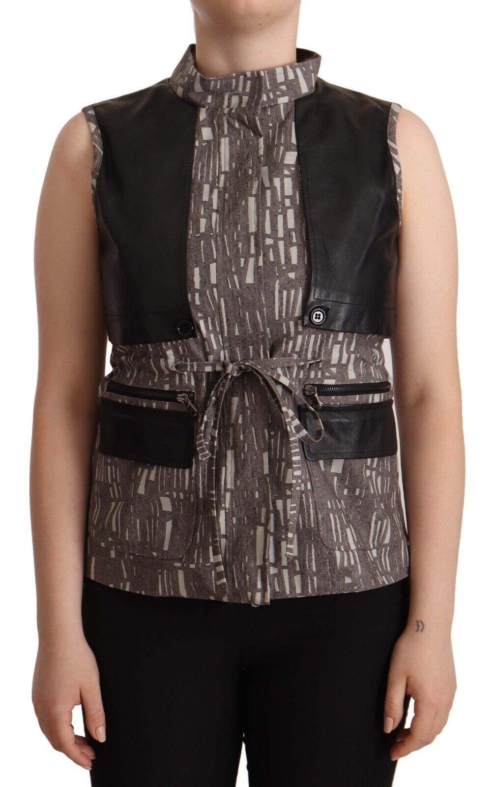 Comeforbreakfast Brown Black Vest Leather Sleeveless Top Blouse Comeforbreakfast, feed-1, IT40|S, Multicolor, Tops & T-Shirts - Women - Clothing at SEYMAYKA
