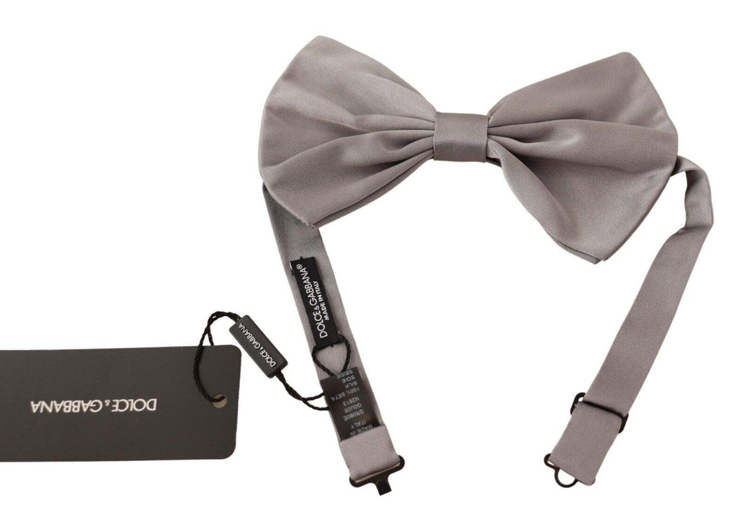 Dolce & Gabbana Silver Gray Silk Adjustable Neck Papillon Bow Tie #men, Dolce & Gabbana, feed-1, Silver, Ties & Bowties - Men - Accessories at SEYMAYKA