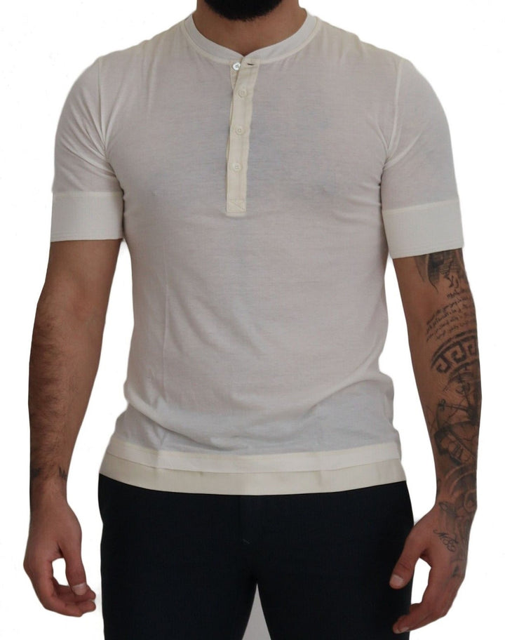 Dolce & Gabbana White Short Button Closure Crewneck  T-shirt