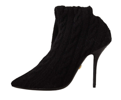 Dolce & Gabbana Black Stretch Socks Knee High Booties Shoes Black, Boots - Women - Shoes, Dolce & Gabbana, EU38/US7.5, EU40/US9.5, feed-1 at SEYMAYKA