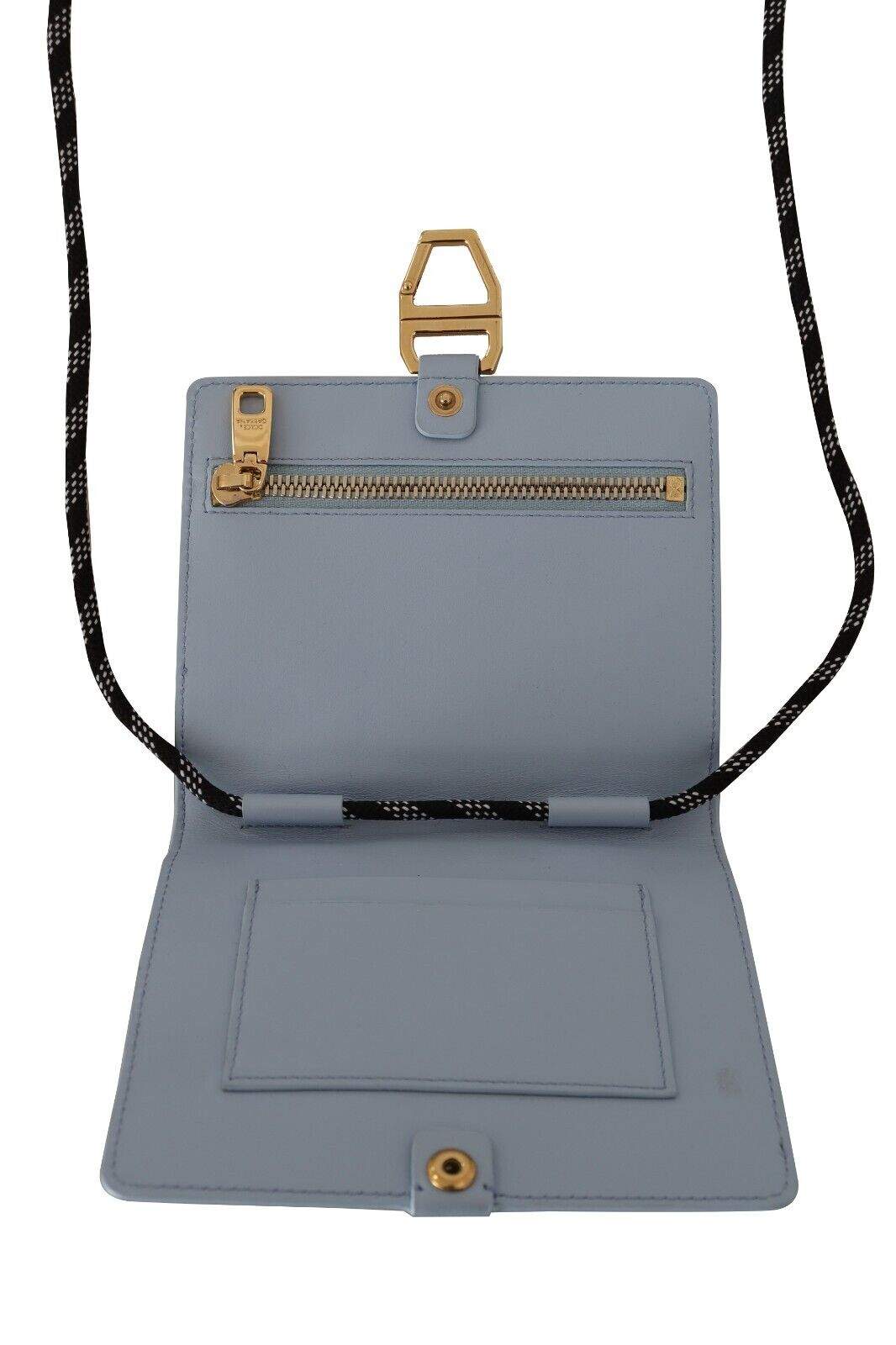 Dolce & Gabbana Light Blue Leather Mini Bifold Sling Purse Wallet Dolce & Gabbana, feed-1, Light Blue, Wallets - Women - Bags at SEYMAYKA