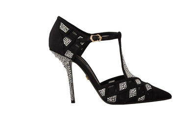 Dolce & Gabbana Black Crystals T-strap Heels Pumps Shoes Black, Dolce & Gabbana, EU39/US8.5, feed-1, Pumps - Women - Shoes at SEYMAYKA