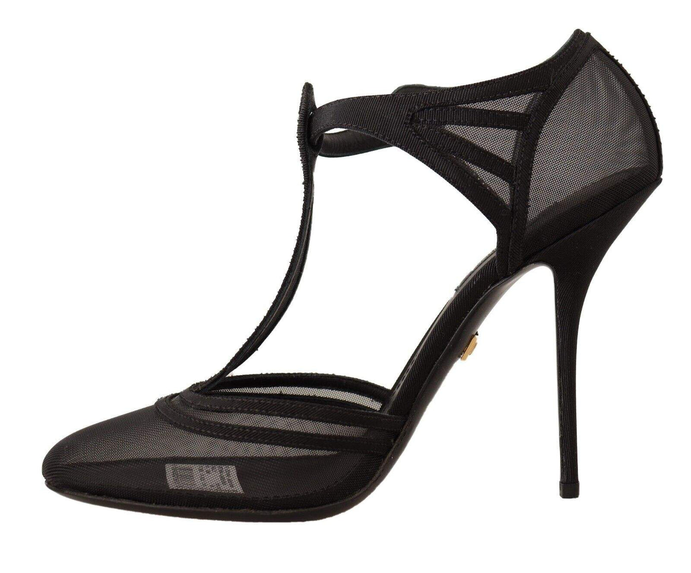 Dolce & Gabbana Black Mesh T-strap Stiletto Heels Pumps Shoes Black, Dolce & Gabbana, EU39/US8.5, feed-1, Pumps - Women - Shoes at SEYMAYKA
