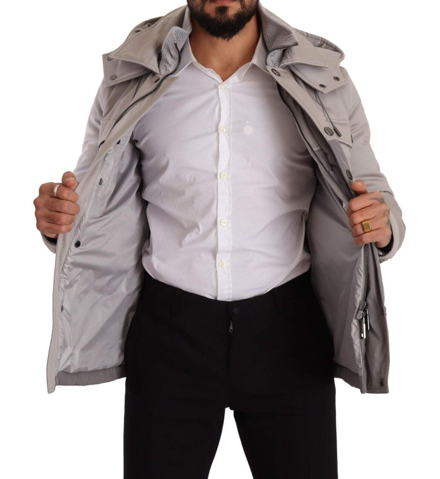 Dolce & Gabbana Gray Cotton Windbreaker Hooded Parka Jacket #men, Dolce & Gabbana, feed-1, Gray, IT48 | M, Jackets - Men - Clothing at SEYMAYKA