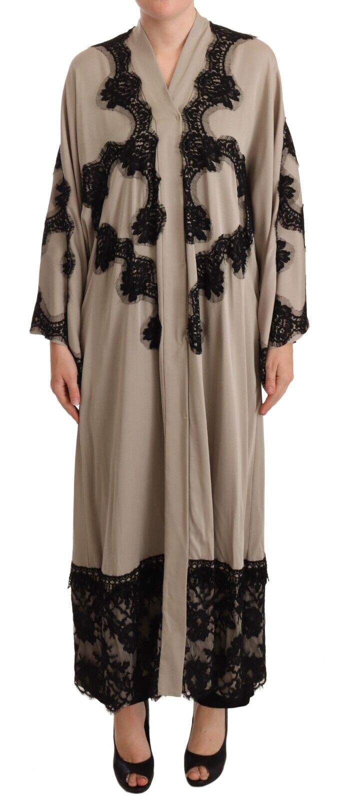 Dolce & Gabbana Beige Silk Lace Abaya Long Kaftan Dress Beige, Dolce & Gabbana, Dresses - Women - Clothing, feed-1, IT40|S at SEYMAYKA