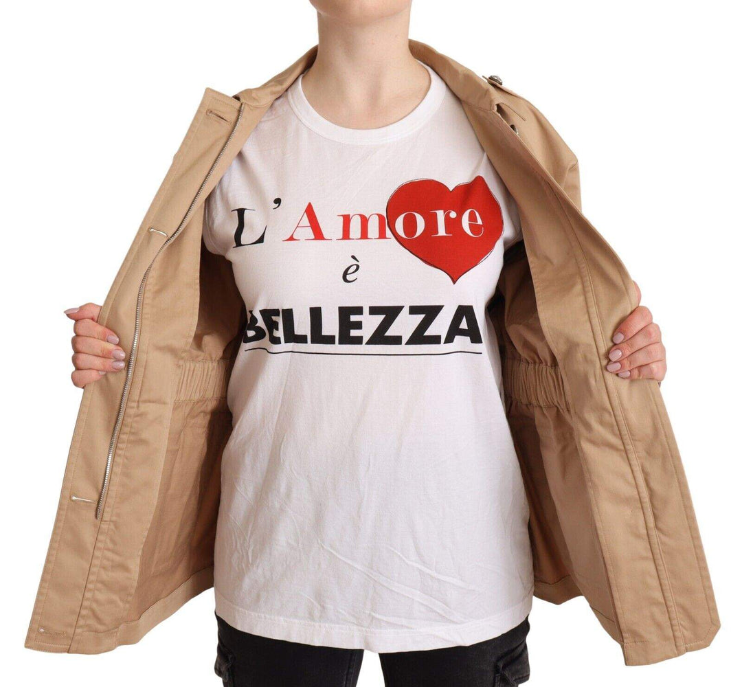 Dolce & Gabbana Beige Cotton Long Sleeves Collared Coat Jacket Beige, Dolce & Gabbana, feed-1, IT42|M, Jackets & Coats - Women - Clothing at SEYMAYKA